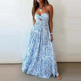 Daiiibabyyy  Fashion Hollow Out Sleeveless Vacation Dress Summer Strapless Pleated Slim Maxi Dress Elegant Lady Off Shoulder Evening Dress
