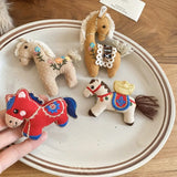 Daiiibabyyy  Cute Lovely 4 Designs Flower Embroidery Red Coffee Cloth Cartoon Horse Brooches for Women New Yesr Festival Accessories