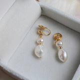 Daiiibabyyy  Irregular Baroque Pearl Drop Ear Clip For Women Wedding Birthday Party Temperament Jewelry Gifts for Mom Girls