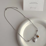 Daiiibabyyy -  Vintage Natural Stone Tigereye Freshwater Pearl Pendant Necklaces for Women Femme Silver Plated Copper Snake Chain Chokers