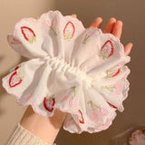 Daiiibabyyy  Red Strawberry Hand-Embroidered Multi-Layer Lace Hair Ring Spring Fresh Women's Hair Accessories