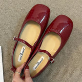 Daiiibabyyy 2024 Spring New Women Black Flat Shoes Fashion Red Ladies Casual Dress Mary Jane Shoes Soft Sole Round Toe Outdoor Ballerina