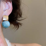 Daiiibabyyy  Light Luxury Multiple Multicolor Round Resin Ball Large Hoop Earrings for Women Gold Plated Iron Alloy Daily Party Jewelry