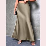 Daiiibabyyy  Black Elegant Satin Midi Skirt Women High Waisted Fashion American Draped Skirt Solid Sexy Bodycon Classic Spring Summer Skirt