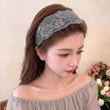 Daiiibabyyy  Sweet Wide Lace Hair Band Girls Hollow Lace Elastic Headwrap Hair Accessories Women Fashion Hollow Wide Headwear Hair Hoop