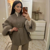 DAIIIBABYYY  -  French Elegant Woolen Coat  Women Fashion OL With Belt Elegant Jacket Office Lady Vintage Batwing Sleeve Outerwear