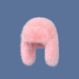 Daiiibabyyy  Lamb Fur Cap Solid Color Men Women Pilot Hat Anti-cold Warmer Faux Fur Pilot Cap Adjustable Soft Ear Protection Hat Daily