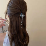 Daiiibabyyy  1/2 Pcs New Blue-silver Splicing Butterfly Imitation Pearl Fringe Small Crab Hair Clips for Women Princess Style Bang Shark Clip