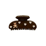 Daiiibabyyy  Lovely Teddy Bear Hair Clip Playful Animal Heart Dark Chocolate Brown Hair Claw for Women Girls Sweet Style Hair Accessories