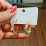 Daiiibabyyy  Exquisite Gold Plated C-ring Earrings Fashion Temperament Colorful Zircon Earrings Wedding Jewelry Accessories Valentine's Gift
