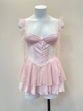 Daiiibabyyy  French Nightgowns Retro Lace Short Nightdress Women's Sleepwear Imitation Silk Transparent Suspender Nighty for Ladies