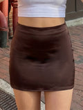 Daiiibabyyy  Elegant Satin Midi Skirt for Women High Waist A-Line Pleated Vintage Style Casual Office Workwear Skirts