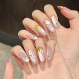 Daiiibabyyy  10pcs Crystal Butterfly Handmade False Nails Clear Transparent Purple Cat's Eye Fake Nail With Tulip Flower Press On Nail Almond