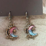 Daiiibabyyy  Korean Style Blue Zircon Moon Stud Earrings For Women Exquisite Sweet Cute Temperament Earrings Wedding Jewelry