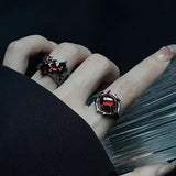 DAIIIBABYYY  -  Gothic Zircon Open Adjustable Ring for Women Vintage Hollow Geometry Square Thorn Dark Finger Y2K Accessories Fashion Jewelry