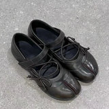Daiiibabyyy  Street Style Fashion Split Toe Bowknot Lace-up Women Ballet Flats Comfortable Soft Soles Mary Janes Leather Loafers Casual Shoes