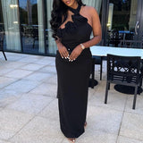 Daiiibabyyy  Sexy Halter Neck 3D Flower Design Backless Long Dress Women Solid Lacing Sleeveless Slit Maxi Dresses Elegant Evening Party