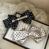 Daiiibabyyy  Korean Style Large Polka Dot Bowknot Hair Clips Women's Vintage Wide Ribbon Bow French Barrette Top Clip Sweet Hair Accessories