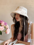 Daiiibabyyy  Women's Cute Hats Blue Bucket Hats Weet Style Lace Sweet Girl Fisherman Hat Summer Sun Protection Hat Trend Korean Version Caps