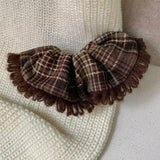 Daiiibabyyy  1PC  Plaid Fringed Scrunchie Vintage Brown Tartan Hair Tie Soft Fabric Hair Accessory For Women Girls Daily Winter Fashion Gift