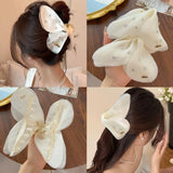 Daiiibabyyy  Fashion Mesh Tulle Butterfly Grab Clip Elegant Decorative Hair Claw White Crystal Hairclip Women's Back of Head Clamp Headwear