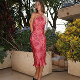 Daiiibabyyy  Sexy Floral Print Slim Halter Dress Women Chic Sleeveless Off-shoulder Backless Bodycon Dresses New Vacation Street Gowns