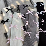 DAIIIBABYYY  -  Woman Bow Leg Warmers Autumn and Winter Ribbon Lolita Black Knee Warmers Long Socks JK Knitted Girl White Leg Warmers