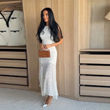 Daiiibabyyy  French Style White Lace Midi Dresses Women Trendy Sleeveless Crew Neck Bodycon Mermaid Hem Elegant Bridesmaid Wedding Guest Gown