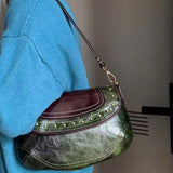 Daiiibabyyy  Pu Leather Vintage Office Lady Women's Handbags Patchwork Fashion Y2k Aesthetic Shoulder Bags All Match Ins Trendy Underarm Bag