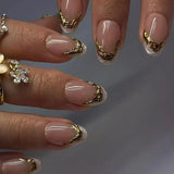 Daiiibabyyy  24Pcs Red Smudge French Fake Nails Press on Short Round Head False Nails with Flower Star Design Wearable Full Cover Nails Tips