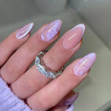 Daiiibabyyy  Manicure Long Almond False Nails Purple French Press on Nails Detachable Cat's Eye Cherry Fake Nials DIY