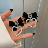 Daiiibabyyy  Korean Fashion Charm White Bowknot Stud Earring for Women Temperament Pearls Bow Heart Earrings Party Jewelry Accessories Gift