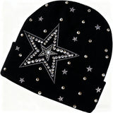 Daiiibabyyy  Autumn Inlaid Diamond Punk Style Gloves Hat Two-piece Set Y2K Subculture Trend Cool Star Elements Cold Hat Fashion Warm Hats
