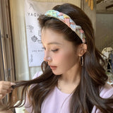 Daiiibabyyy  Girl's Scrunchies Korean Version Rainbow Pearl Large Hair Band Sweet Style Hair Tie Pleated Twisted Hair Band Bow Cute Hair Clip