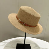 DAIIIBABYYY  -  Women's Panama Hat Flat Brim Bowknot Straw Cap Summer Beach Sun Hat Simple Casual Female Lady Brand Girls
