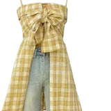 DAIIIBABYYY  -  Summer Lace Age-reducing Yellow Plaid Irregular Camisole Female Slimming High-street Personalized Tops Vest Female Clothes