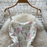 DAIIIBABYYY  -  Elegant Butterfly Print Mesh Spliced Ruffle Sleeveless Chic Straps Slim Slip Dresses French Women High Street Summer Clothing