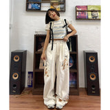 Daiiibabyyy   -  White High Waist Women Jeans Hip-hop Spliced Fashion Vintage Streetwear Y2K Wide Leg Jean 2024 Female Trouser Baggy Denim Pants
