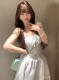 DAIIIBABYYY  -  White French Chiffon Splicing Lace Strap Dress For Women New Style Fashion Slim Fit Waistline Sling A-line Dresses Summer Autumn