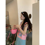 DAIIIBABYYY  -  Casual Camis Printed Patchwork Plaid Three-dimensional Flower Knitted Vest Square Neck Loose Casual Camisole Preppy Female Tops