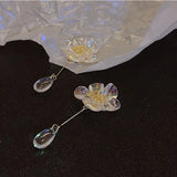 Daiiibabyyy  Vintage Acrylic Transparent Flower Glass Water Drop Dangle Earrings Fairy Temperament Jewelry Party Holiday Gifts