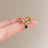 Daiiibabyyy  Delicate Blue Water Drop Zircon Necklace for Women Vintage Metal Wave Splicing Necklace Rings Wedding Party Jewelry Gifts