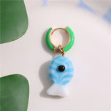 Daiiibabyyy  Personality Jewelry Accessories Enamel Fish Earrings Lip Alloy Charms Ear Buckle Dripping Oil Starfish Hoop Earrings Girls