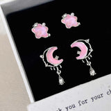 Daiiibabyyy  Exquisite Pink Star Moon Drop Earrings for Women Sweet Cute Shiny Zircon Geometric Temperament Earrings Wedding Jewelry Gifts