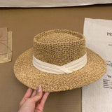 Daiiibabyyy  Women's Flat-Brimmed Straw Hat: Summer Woven Wide-Brimmed Flat-Brimmed Formal Hat, Soft Beach Holiday Hat