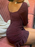 DAIIIBABYYY  -  Solid Sexy Temperament Spliced Fold Mini Dress V Neck Long Sleeves High Waist Slimming Elegant Dresses Female Fashion New