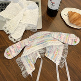 DAIIIBABYY  -  Y2K Colorful Dot Knitted Rabbit Ears Bow Strap Hair Scarf for Women Summer Outing Versatile Babes Sweet Lace Headscarf