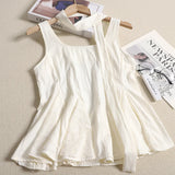 DAIIIBABYYY  -  French Style Neck Hanging Lace Patchwork Sleeveless Top Summer Outerwear Cinched Waist Sweet Youthful Doll Shirt Women