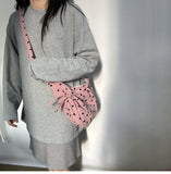 Daiiibabyyy  Streetwear Polka Dot Office Lady Shoulder Bag Women Canvas Drawstring Pleated Hobo Bags Y2k Aesthetic Handbags Crossbody Korean