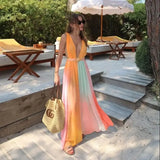 Daiiibabyyy  Gradient Dress V Neck Braid Dress Sleeveless Cover Up Pintuck Draped Midi Dress Chic Casual Beach Women Clothing